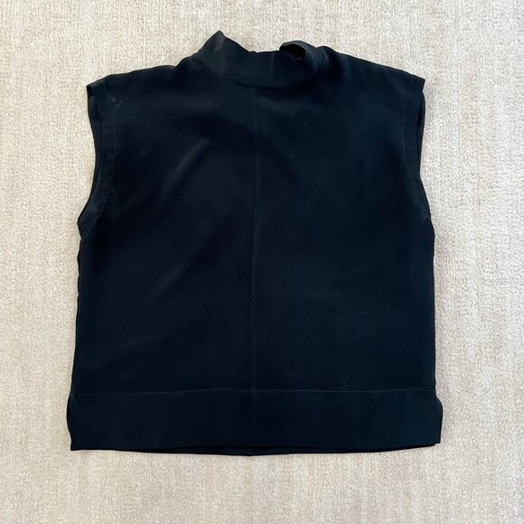 Everlane 100% Silk Boxy Sleeveless Tie Neck Black Blouse Top 4 - Picture 1 of 9